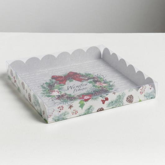 Коробка для кондитерских изделий с PVC крышкой Winter time, 21 × 21 × 3 см 