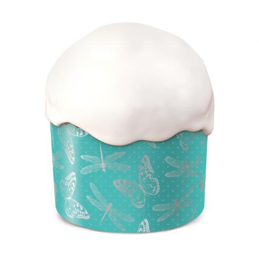 Форма бумажная для кулича БАБОЧКИ И СТРЕКОЗЫ d110xh85мм 300 гр